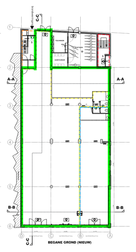 Plattegrond begane grond Waterstraat 94 Tiel